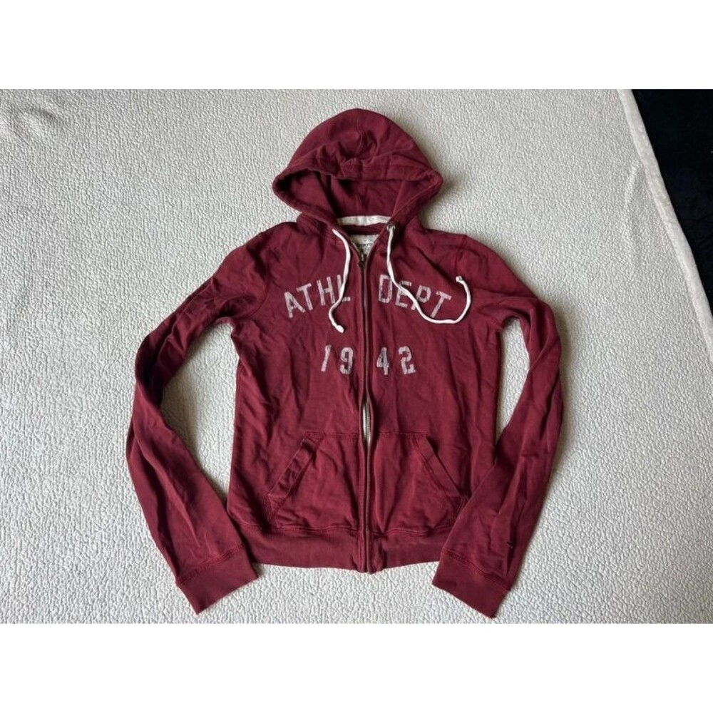 Y2K Abercrombie & Fitch Burgundy Athletic Dept Full Zip Hoodie Sweatshirt Small
